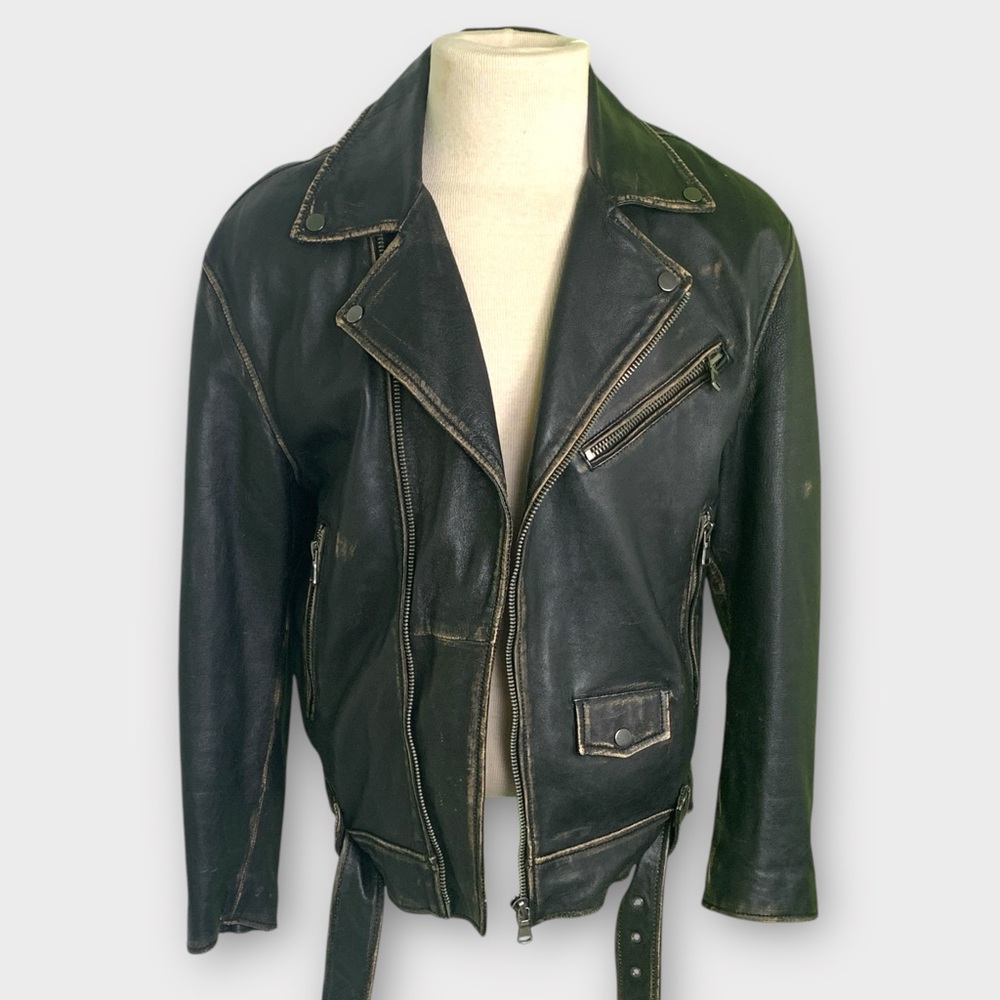 Zara Distressed Leather Biker Moto Jacket - Picture 5 of 16